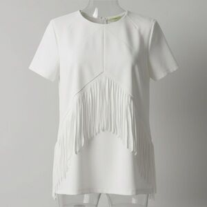 Fringe Western Cowboy Blouse Gianni Formal Short Sleeve Size M Women Ivory